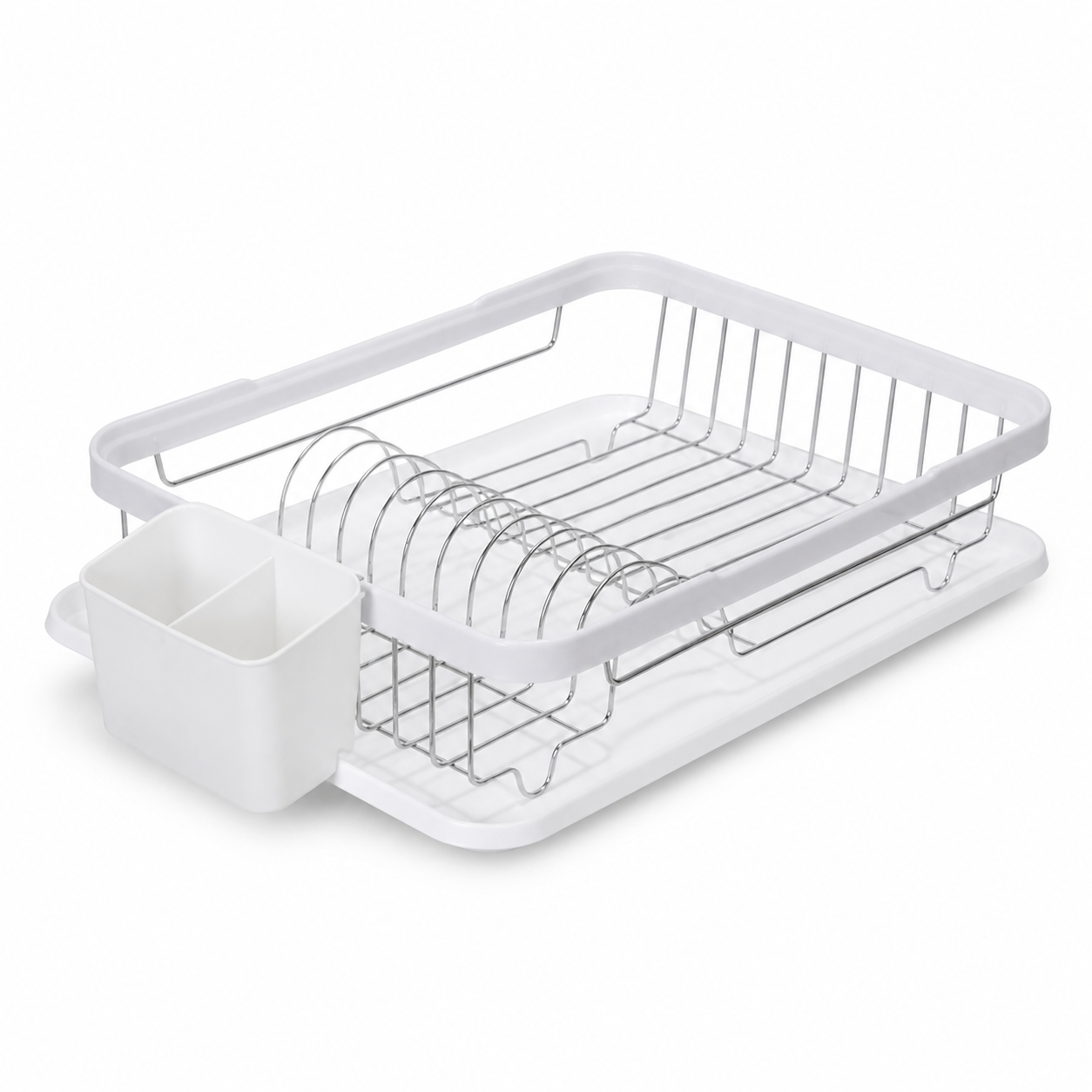 Escurreplatos blanco con bandeja y portacubiertos